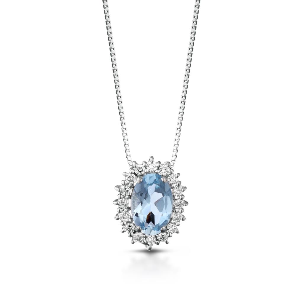 Gold necklace oval aquamarine and diamonds - LELUNE