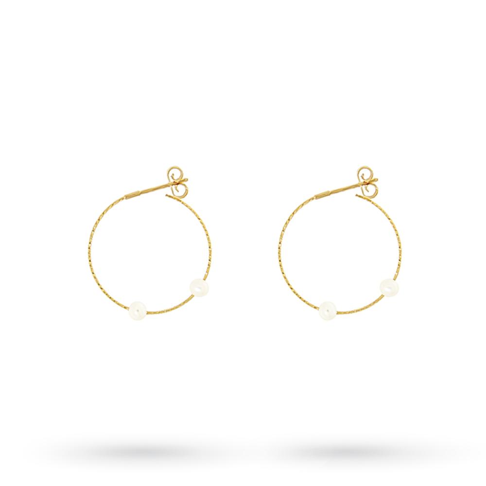 Hoop earrings 18kt yellow gold wire circles 2 pearls - MAGICWIRE