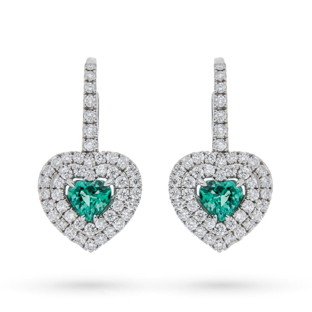 White gold earrings emerald hearts 0,37ct diamonds 0,44ct Mirco Visconti - MIRCO VISCONTI