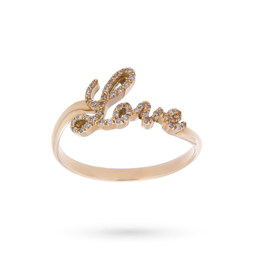 Anello filo oro rosa Love corsivo diamanti 0,17ct - CICALA