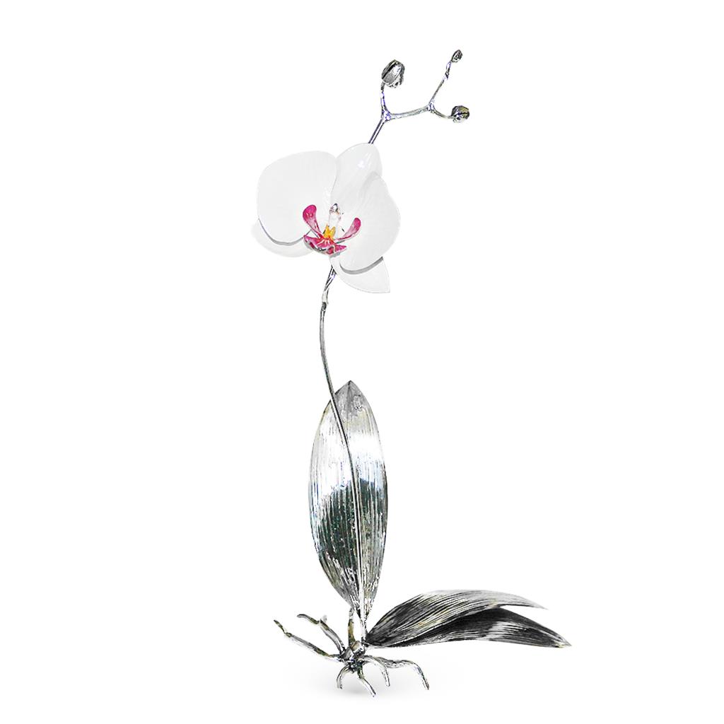 White orchid ornament in sterling silver and enamel 31cm - GI.RO’ART