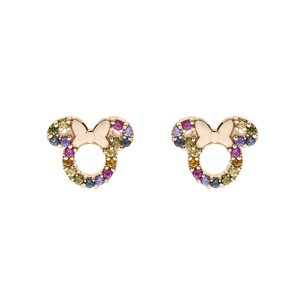 9kt gold girl earrings Disney Minnie colored crystals - DISNEY