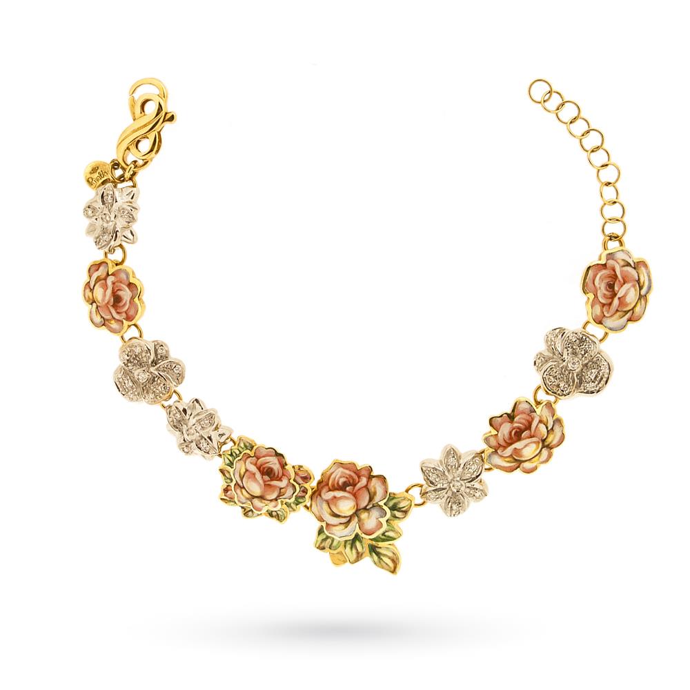 Gabriella Rivalta enameled rose bracelet gold diamonds - GABRIELLA RIVALTA