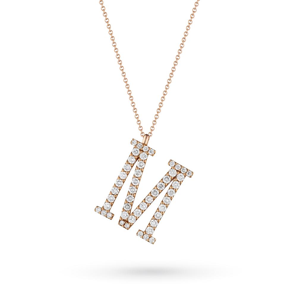 18kt rose gold necklace initial M diamonds 0.91ct - BUONOCORE