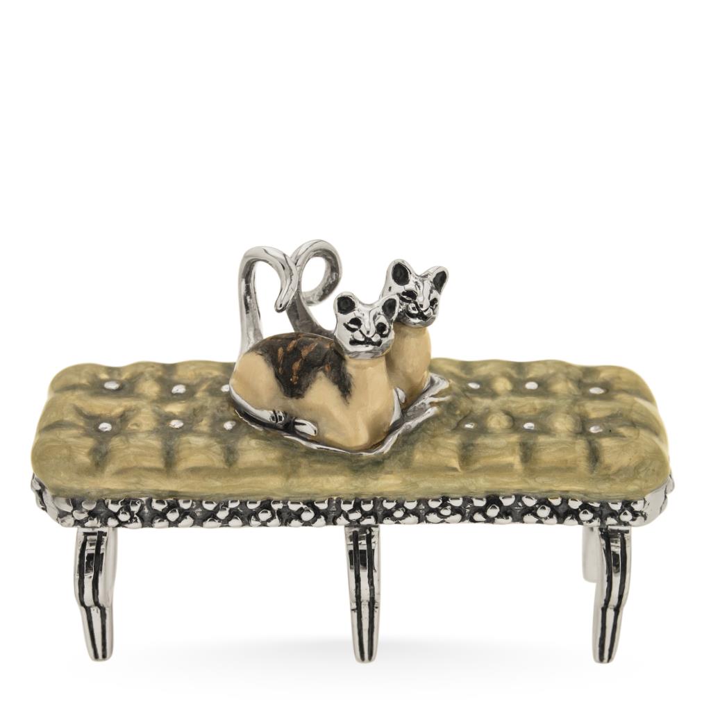 Gattini su divanetto soprammobile argento 925 smalto - SATURNO