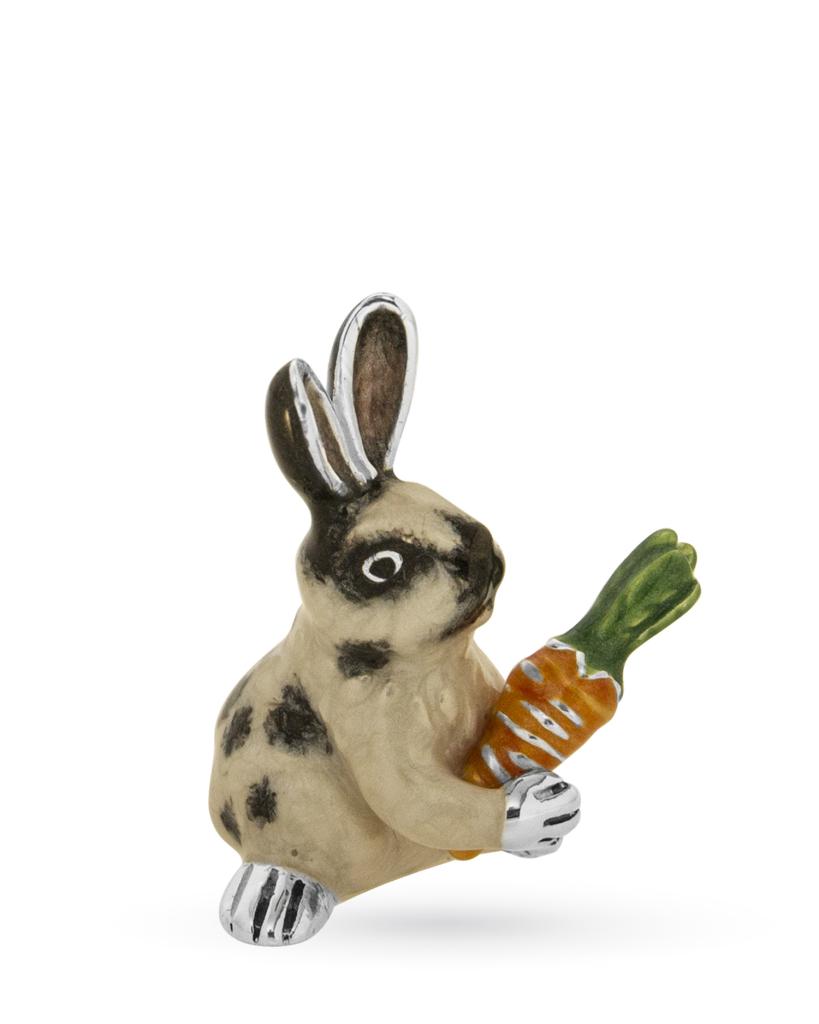 Coniglio con carota medio soprammobile argento 925 smalto - SATURNO