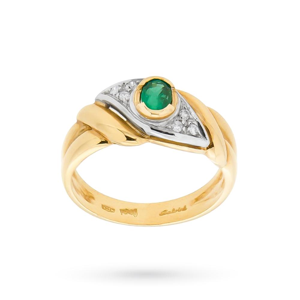 18kt gold ring with oval emerald and diamonds - SALVINI