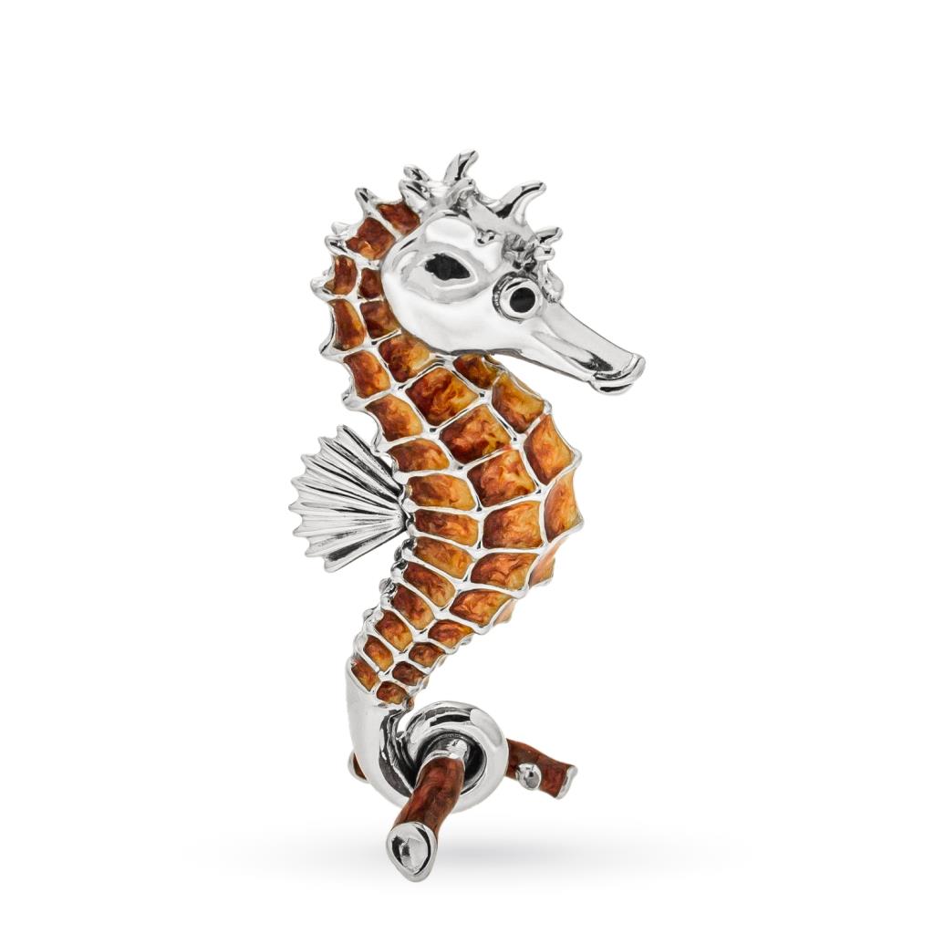 Large seahorse ornament in silver and enamel - SATURNO