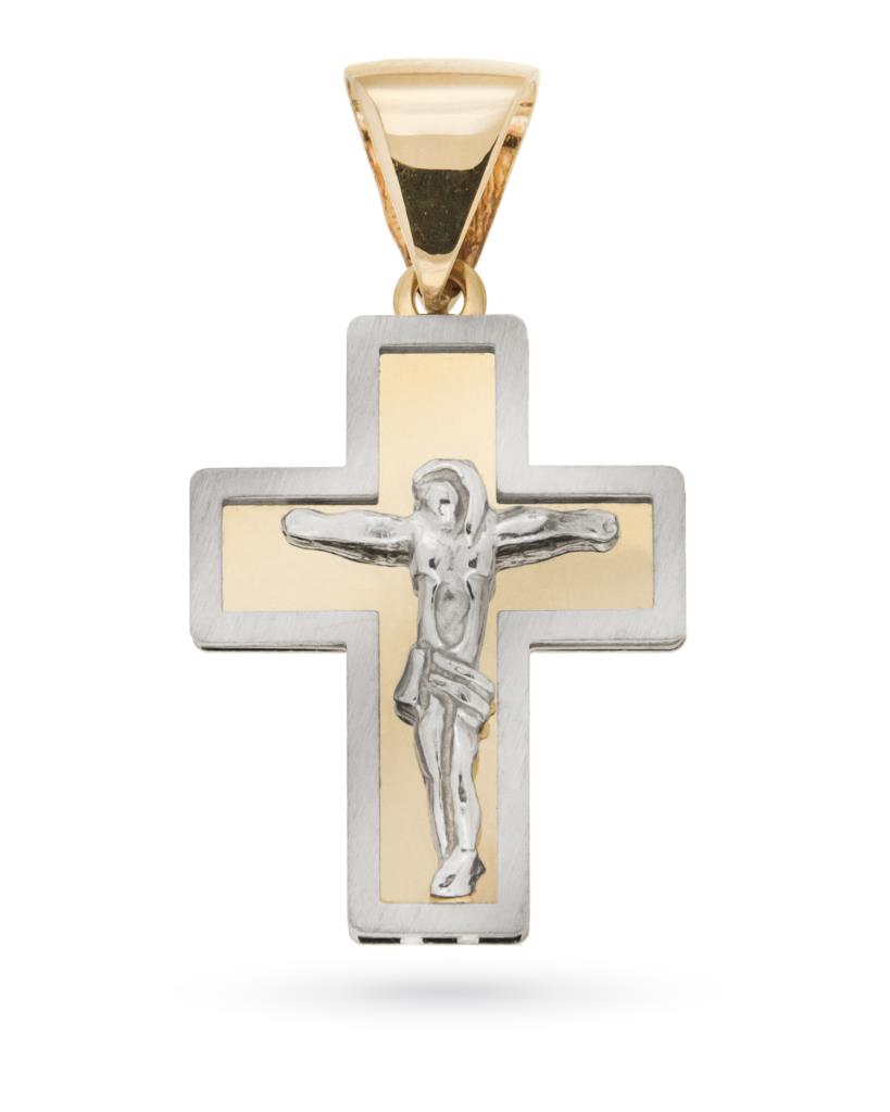 Croce con Cristo crocifisso in oro giallo e oro bianco 18kt - LUSSO ITALIANO