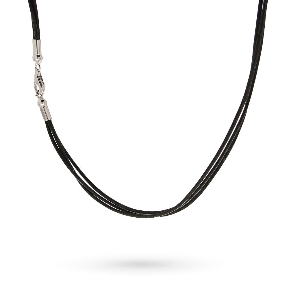 Collarino 3 cordini neri chiusura oro bianco 18kt 42cm - LUSSO ITALIANO