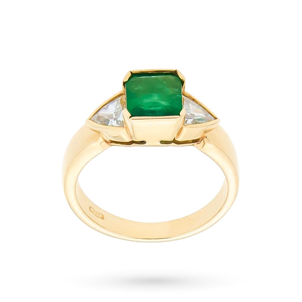 18kt yellow gold ring with emerald and diamonds - LUSSO ITALIANO