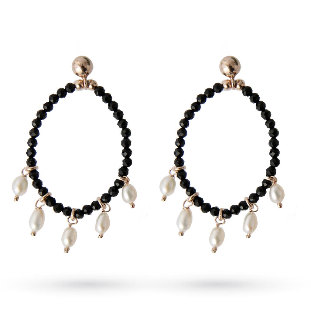 Hoop earrings freshwater pearl and black spinels - GLAMOUR