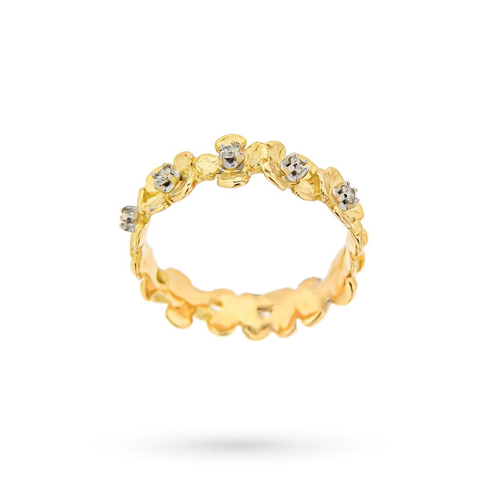 Anello piccoli fiori oro giallo diamanti 0,10ct Luigi Quaglia - QUAGLIA