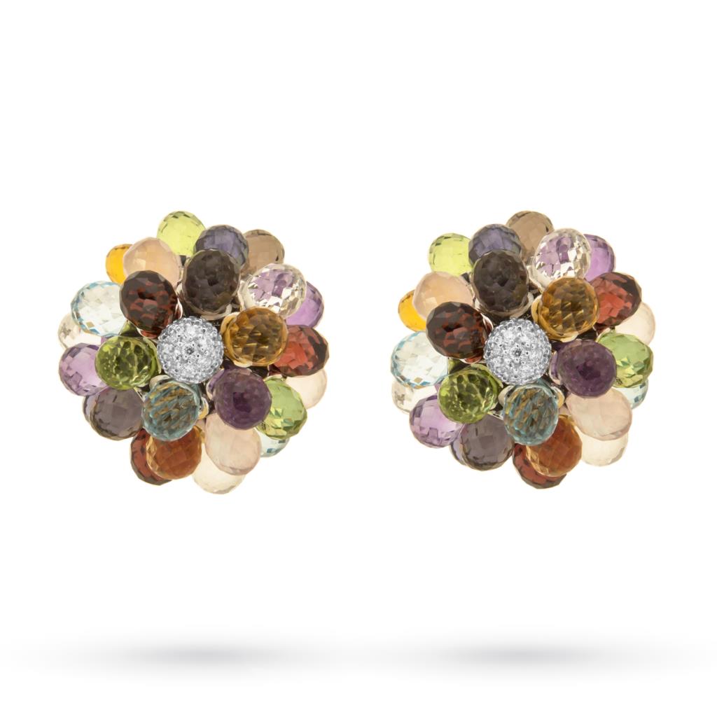 Orecchini fiore con petali di topazi multicolor e diamanti - ORO TREND