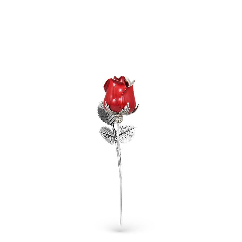 Red rose ornament in sterling silver and enamel S size 13cm - GI.RO’ART