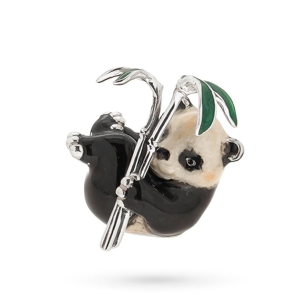 Soprammobile Panda sdraiato bamboo argento 925 smalto - SATURNO