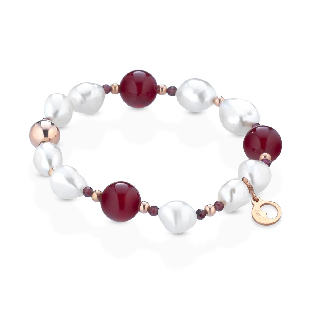 Red agate silver pearl bracelet - GLAMOUR