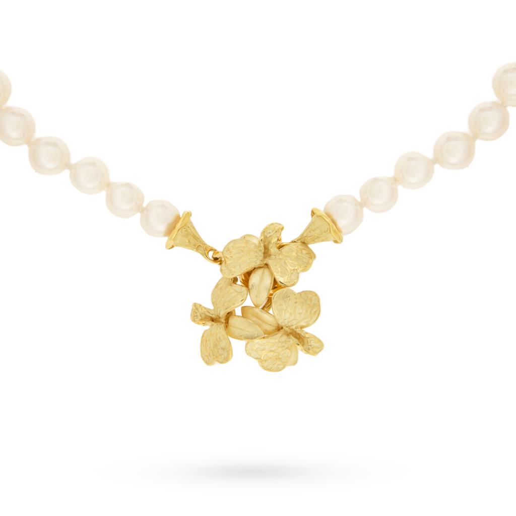 Collana perle akoya 48cm chiusura flori oro Luigi Quaglia - QUAGLIA