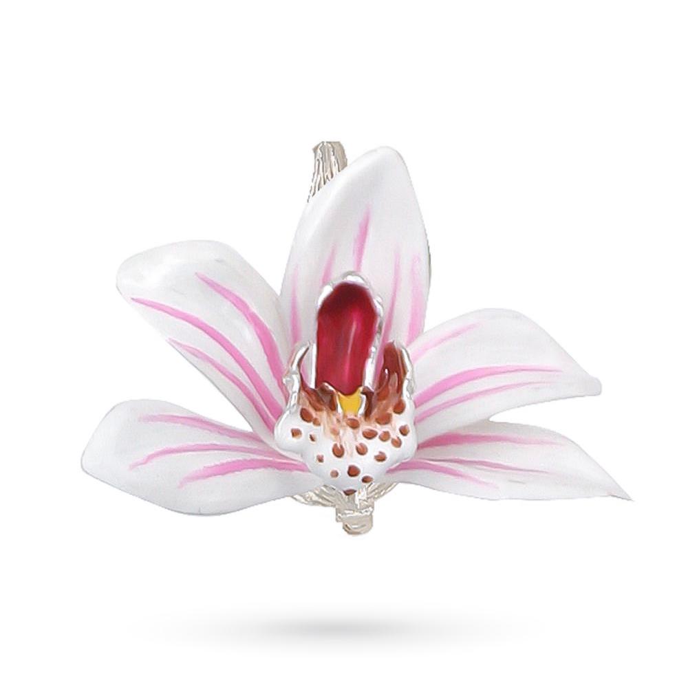 Orchid flower 925 sterling silver brooch enamel h 5,00 cm - GI.RO’ART