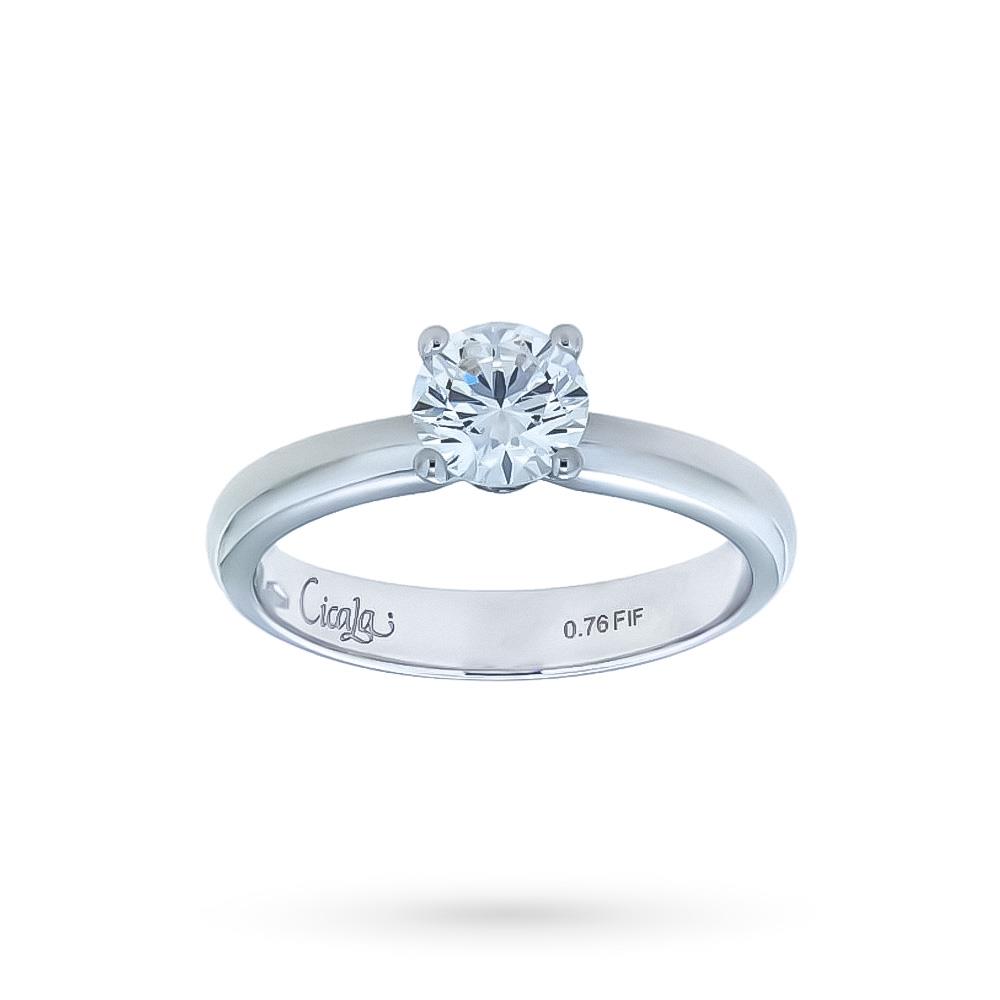 18kt white gold solitaire ring with diamond ct 0,76 F F - CICALA