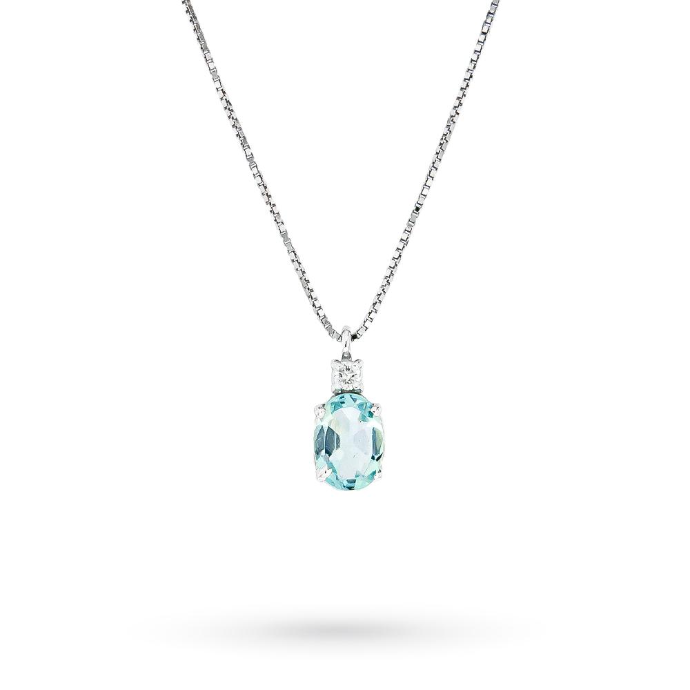 Oval aquamarine necklace 0.40ct diamond 0.02ct - QUAGLIA
