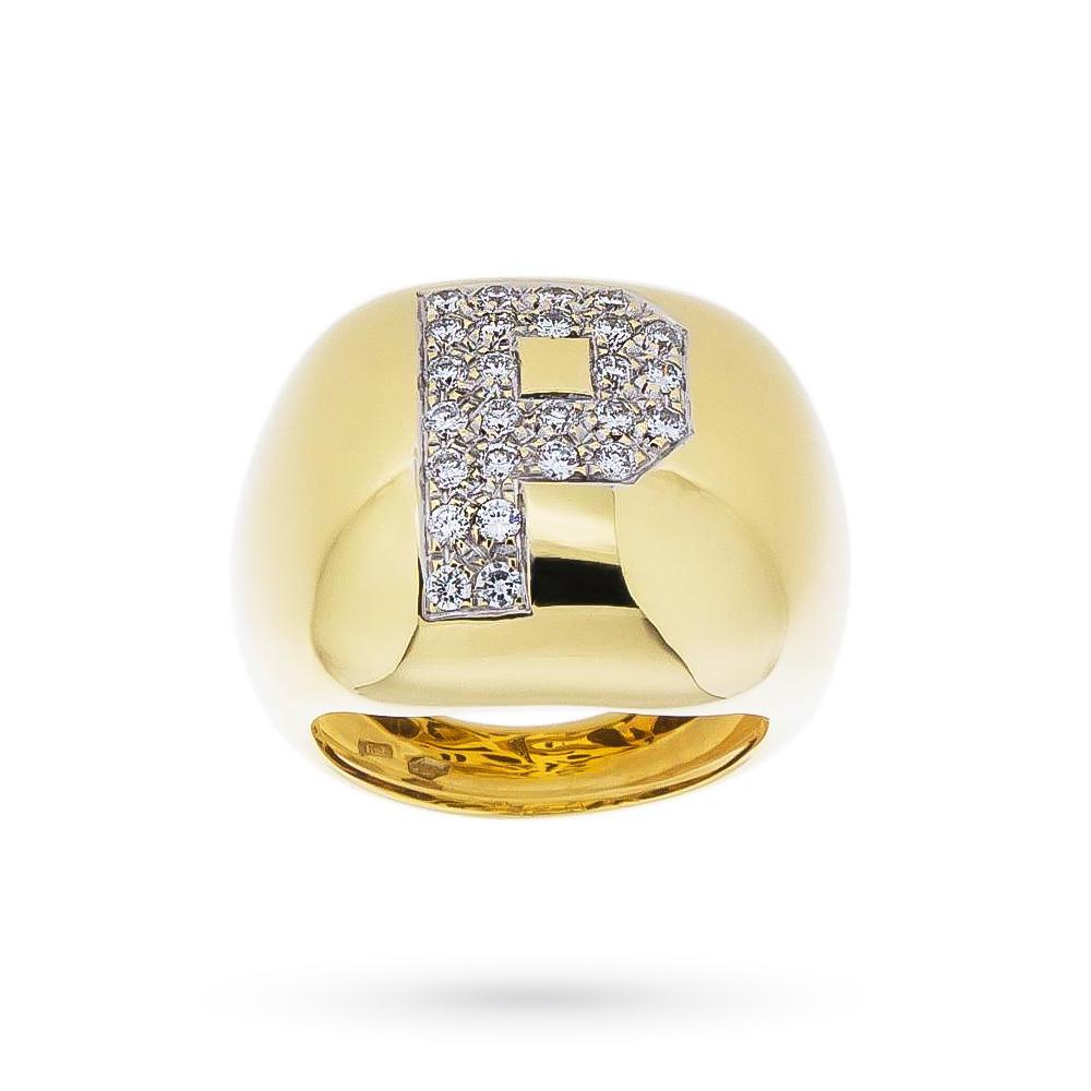 18kt yellow gold ring P letter diamonds 0,52ct - LUSSO ITALIANO
