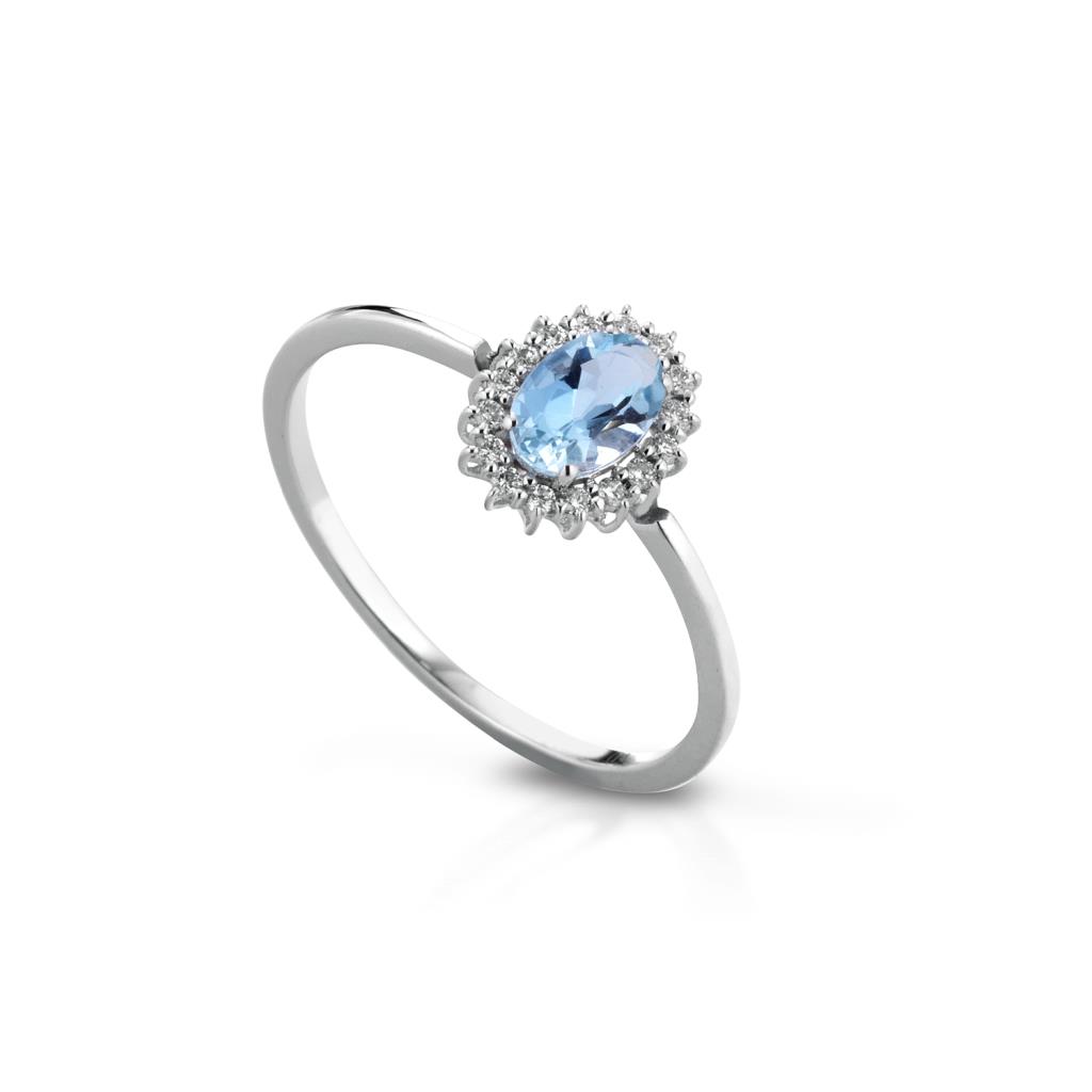 Ring with 0.38ct aquamarine surrounded by diamonds - LELUNE