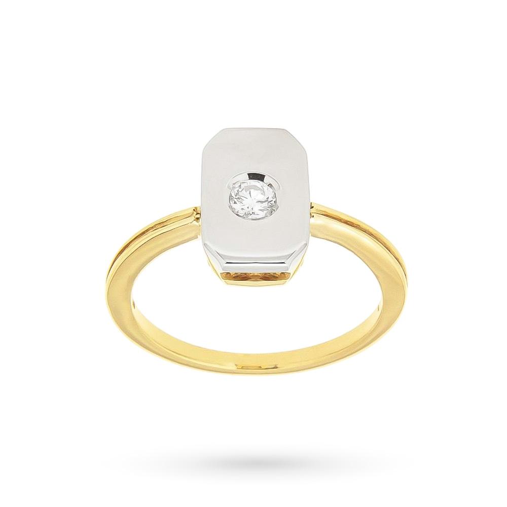 Anello oro giallo bianco piastra lucida diamante 0,15ct - CICALA