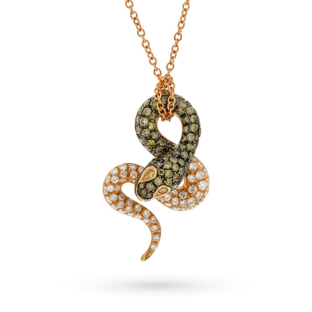 Snake choker in rose gold with green and white diamonds - ORO TREND