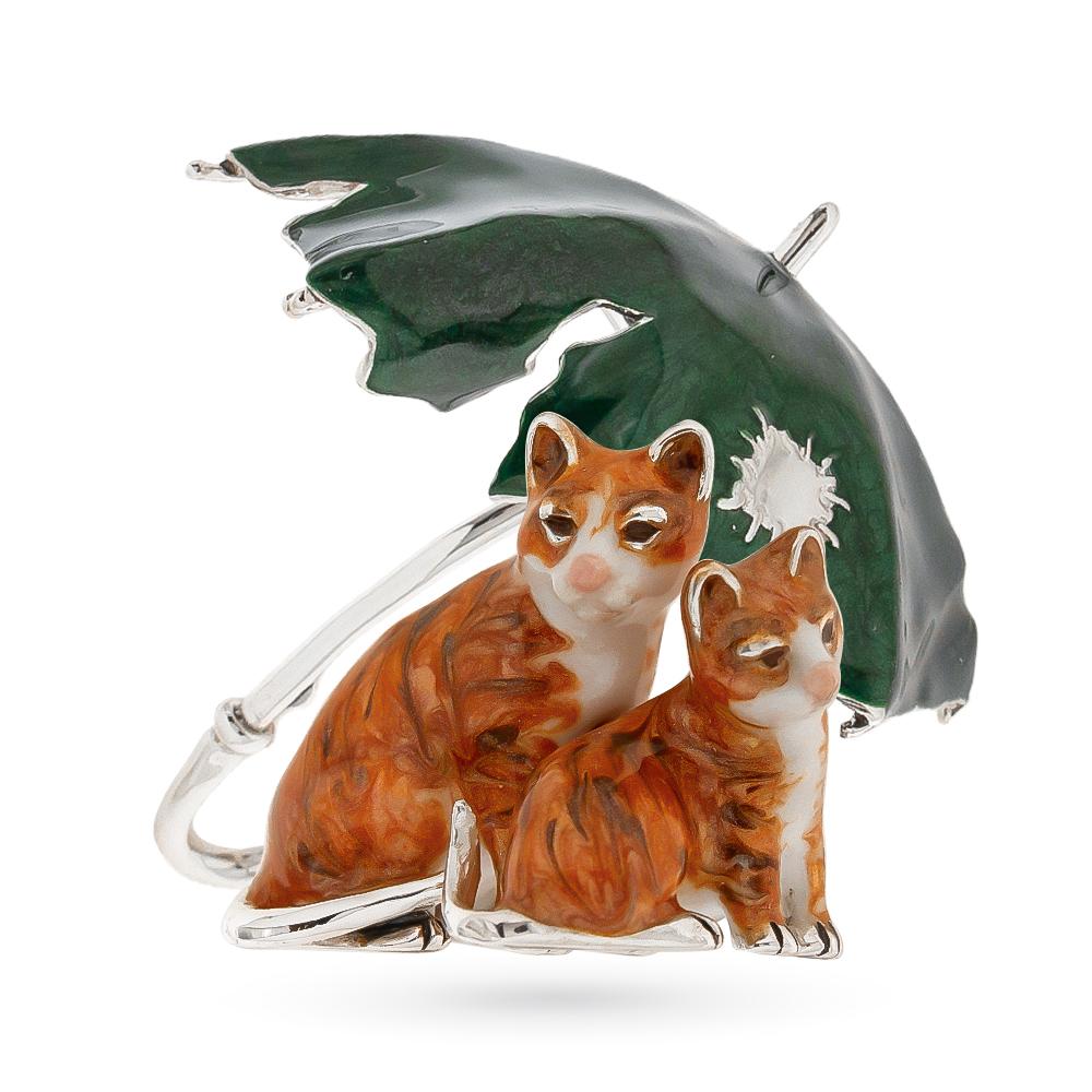 Gattini sotto ad ombrello soprammobile argento 925 smalto - SATURNO