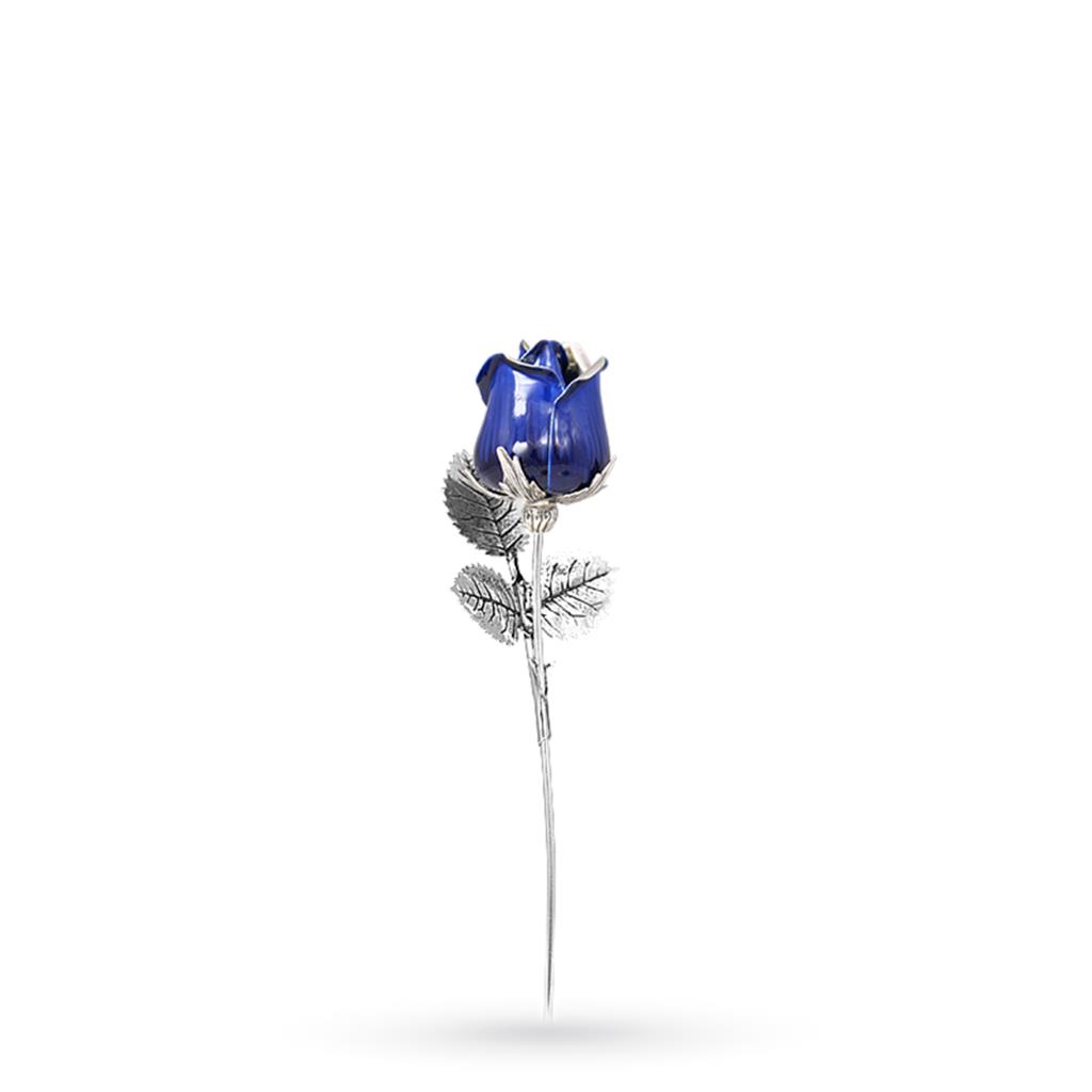 Rosa soprammobile argento 925 smalto blu h 13cm - GI.RO’ART