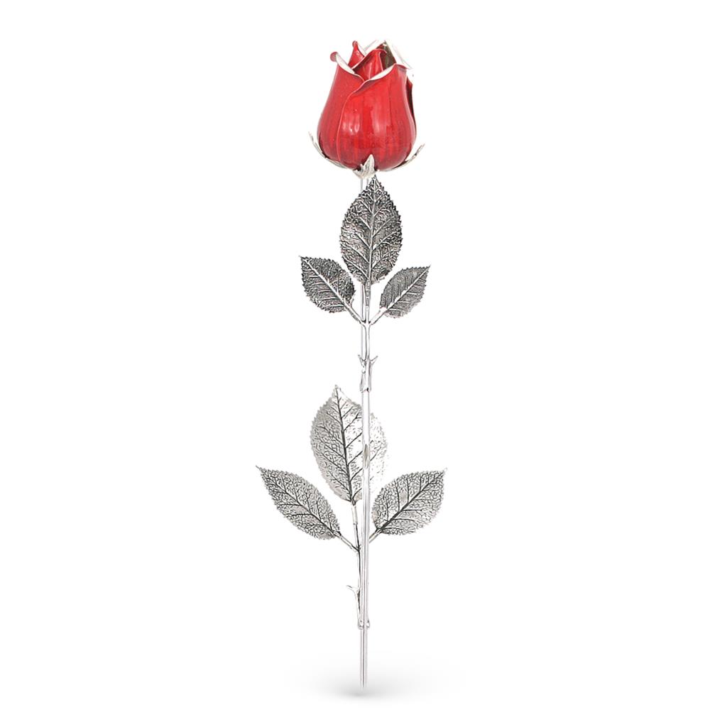Red rose ornament in sterling silver and enamel 48cm - GI.RO’ART