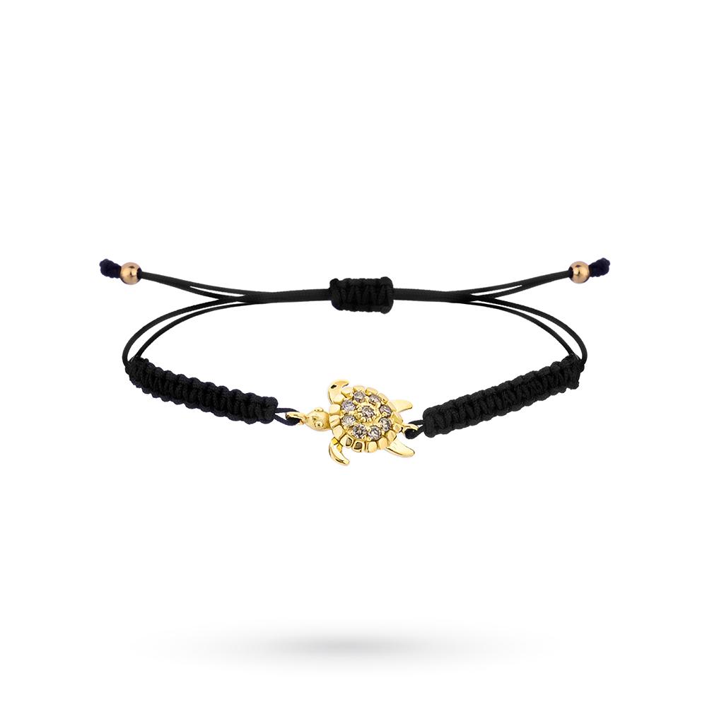 Tortoiseshell black cord bracelet yellow gold with 0.135ct brown diamonds - QUAGLIA