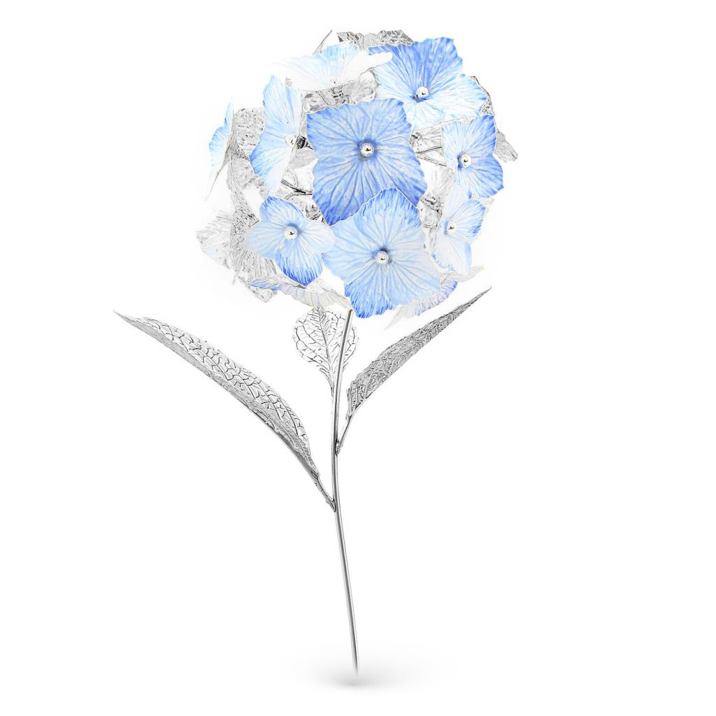 Light blue hydrangea ornament in sterling silver and enamel 49cm - GI.RO’ART