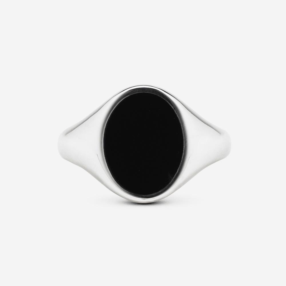 Nove25 glossy black silver enamel oval chevalier - NOVE25