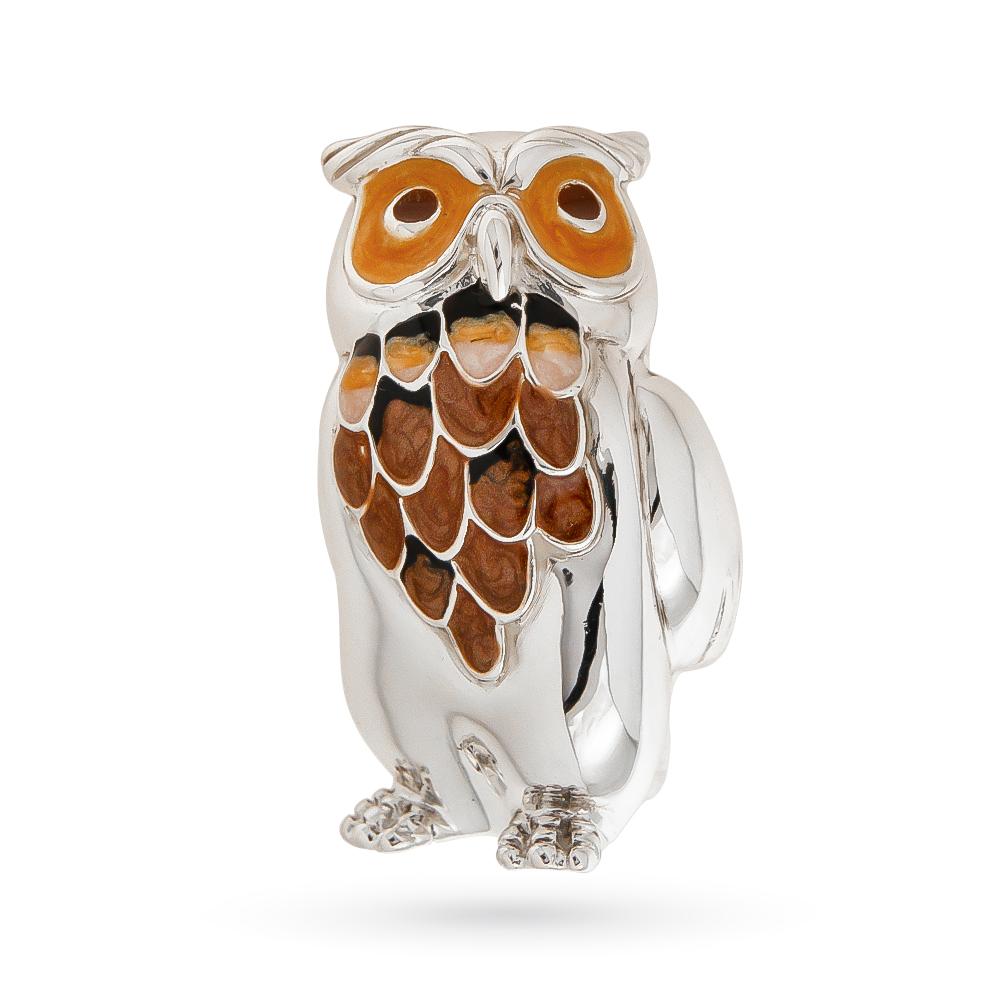 Owl ornament in silver with enamel L size - SATURNO