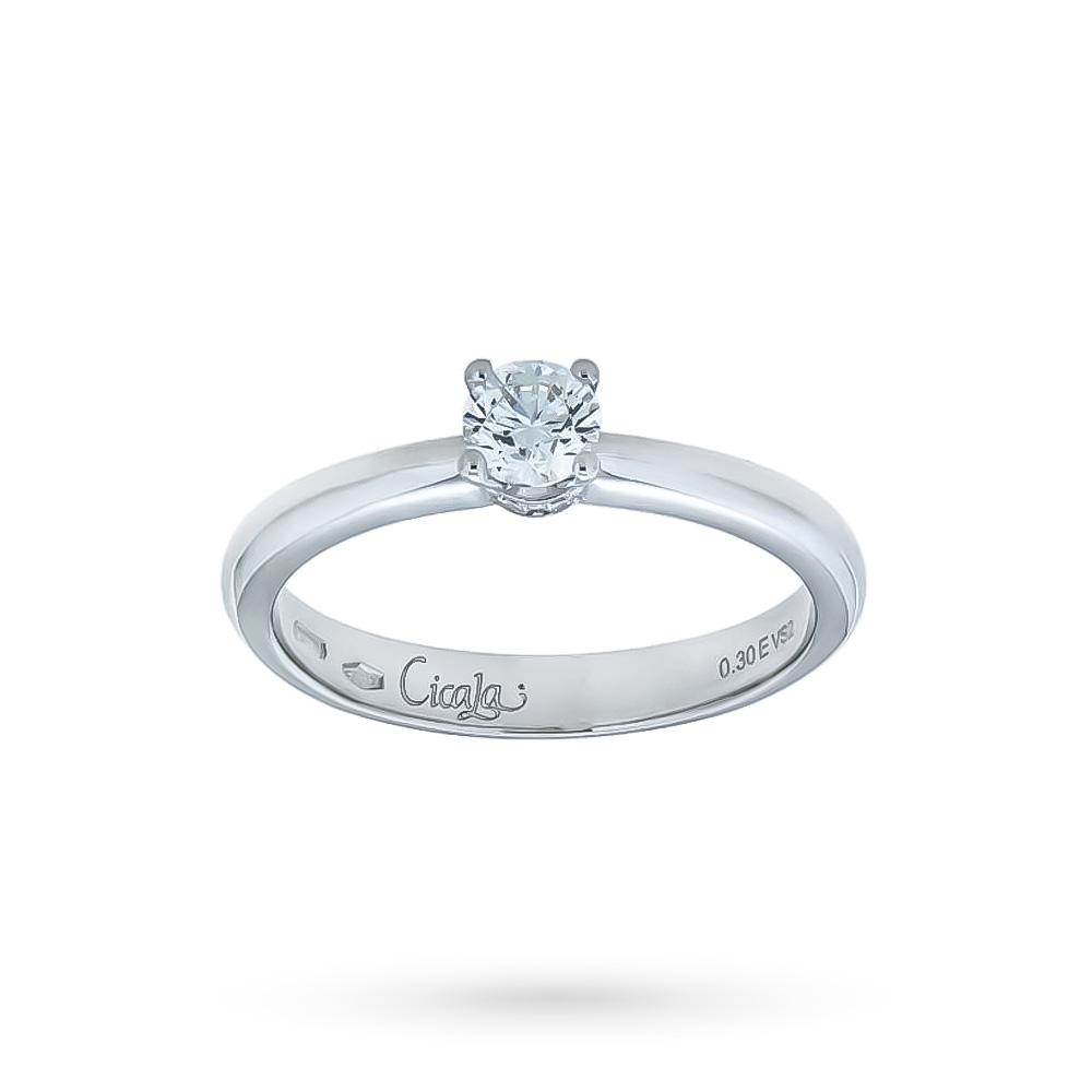 18kt white gold solitaire ring with diamond ct 0,30 E VS2 - CICALA