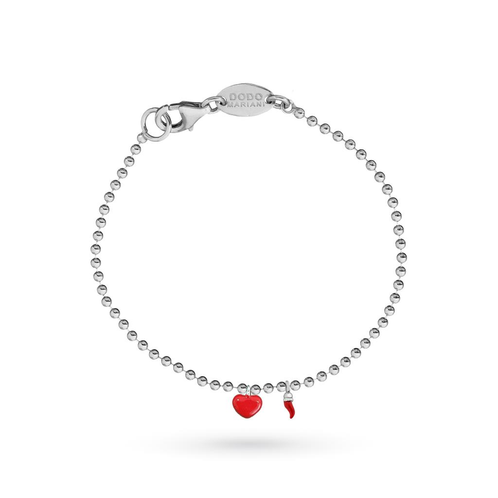 Dodo Mariani small dots bracelet in silver with enameled heart and horn - DODO MARIANI