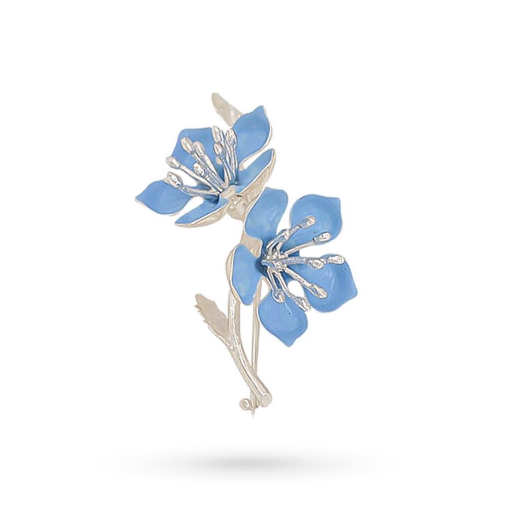Peach blossoms 925 sterling silver brooch blue enamel h 5,00 cm - GI.RO’ART