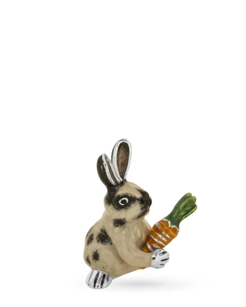 Coniglio con carota piccolo soprammobile argento 925 smalto - SATURNO