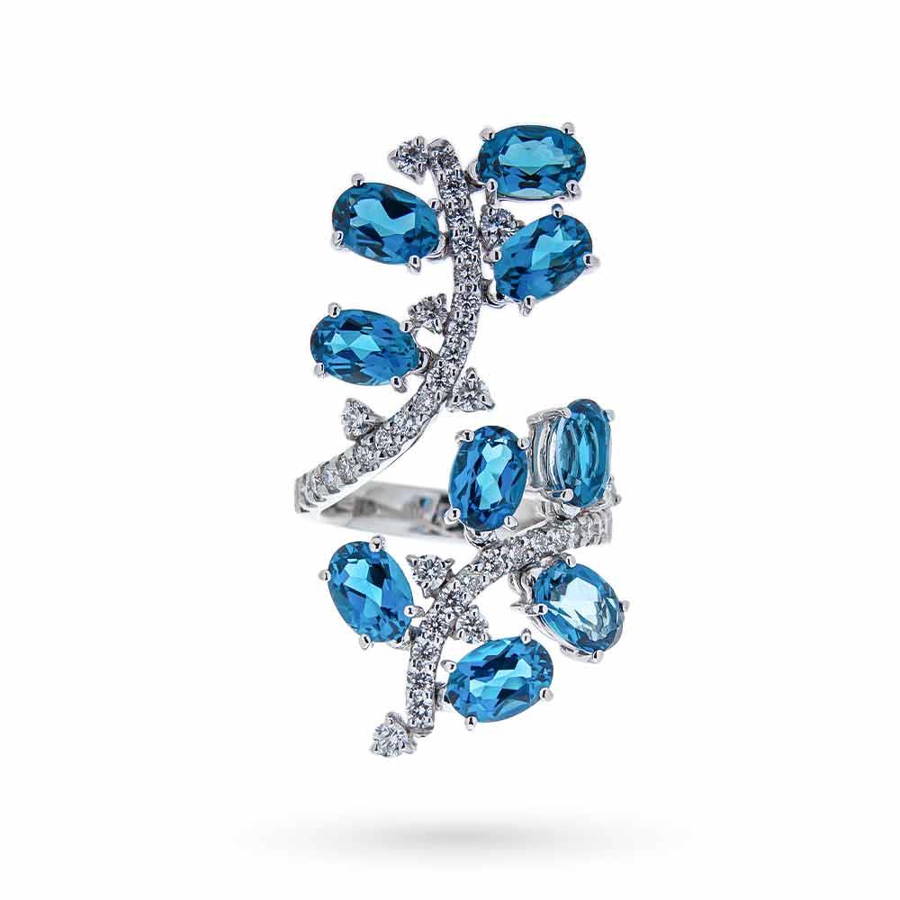 Anello topazi Blu London 8,36ct diamanti 1,17ct - D.DONNA