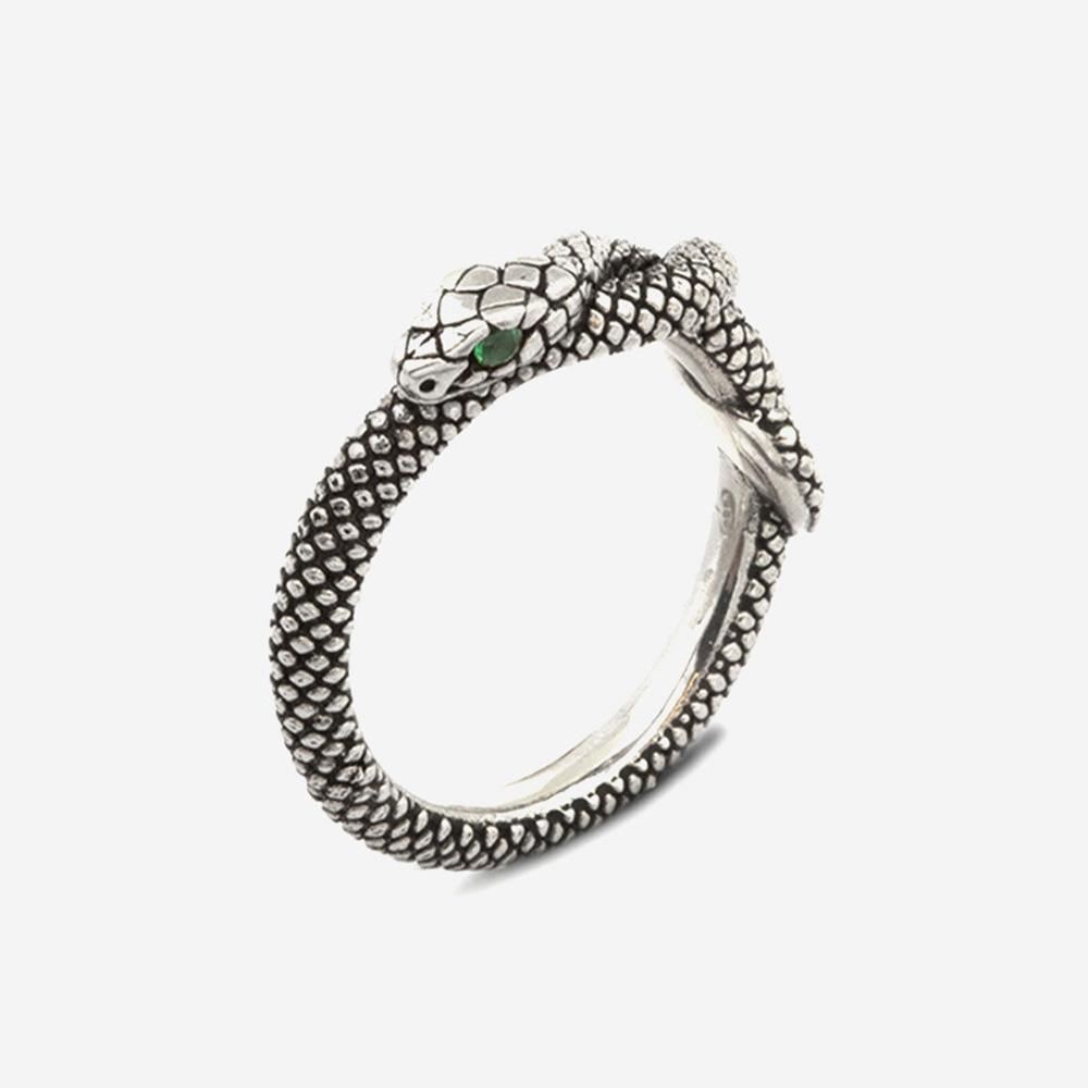 Nove25 shiny burnished silver green zircon snake eyes ring - NOVE25