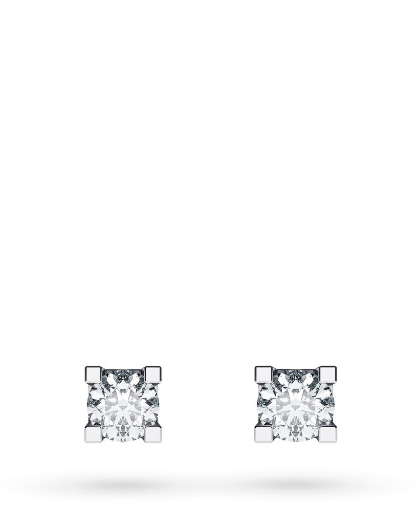 Orecchini a lobo 4 griff in oro bianco con diamanti ct 0,06 G VS - CICALA