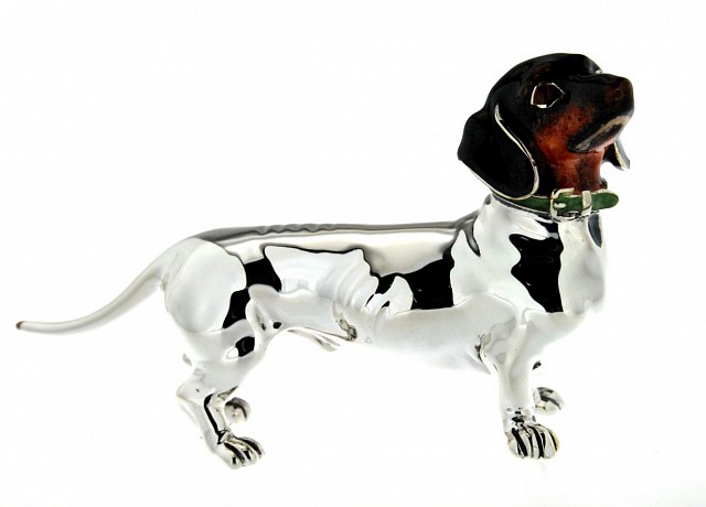 Dachshund dog ornament in silver and enamels L size - SATURNO