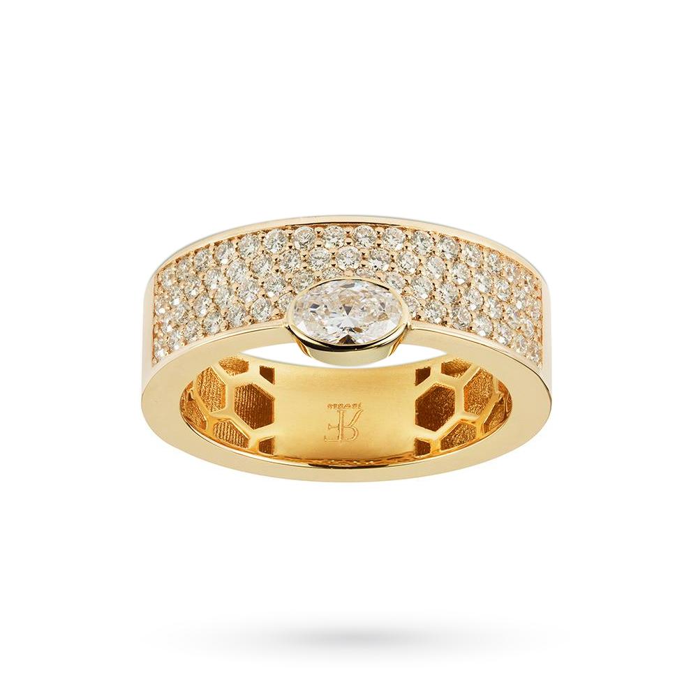 18kt yellow gold band oval diamond pavé brilliants RFJewels  - RF JEWELS