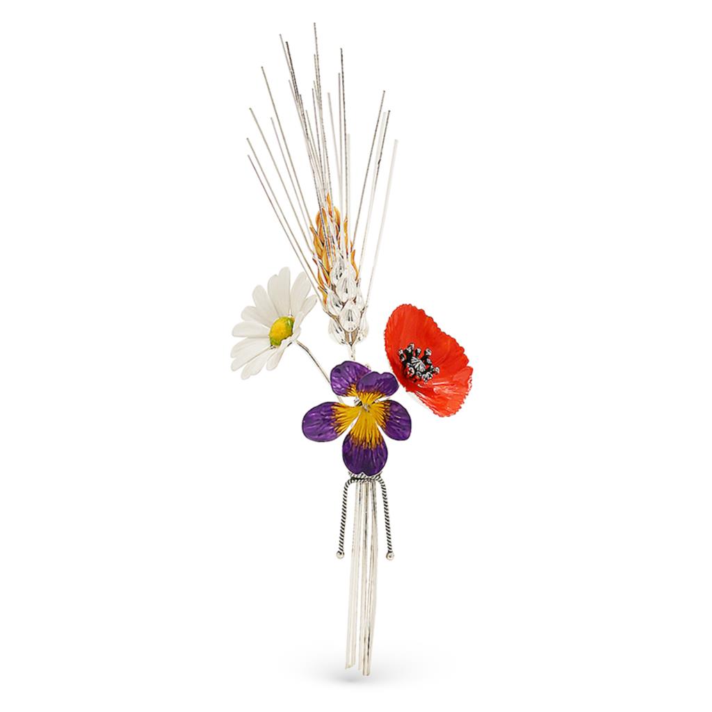 Bouquet of wildflowers ornament in sterling silver and enamel 16,5cm - GI.RO’ART