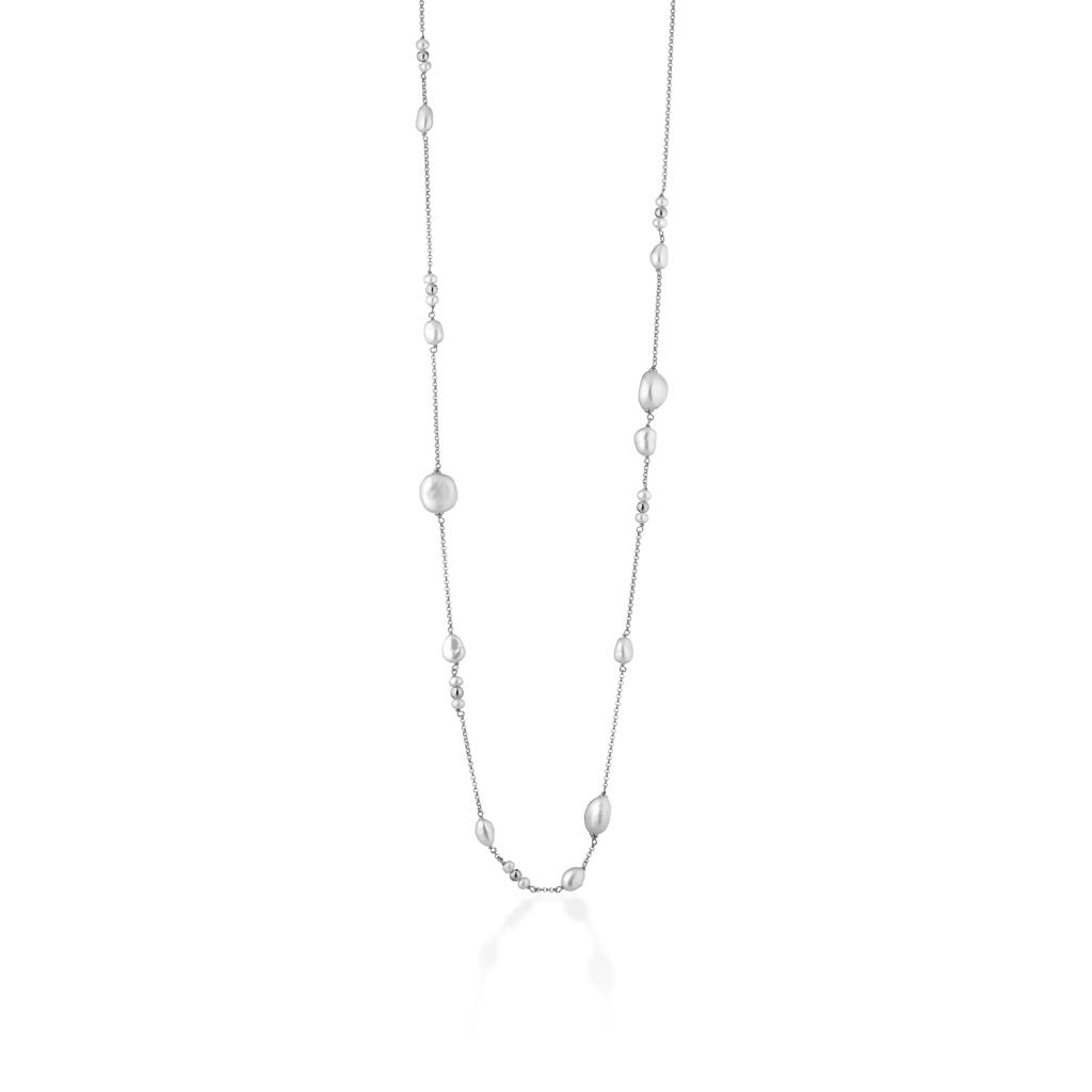 Long necklace in silver and different white pearls measuring 90cm - GLAMOUR