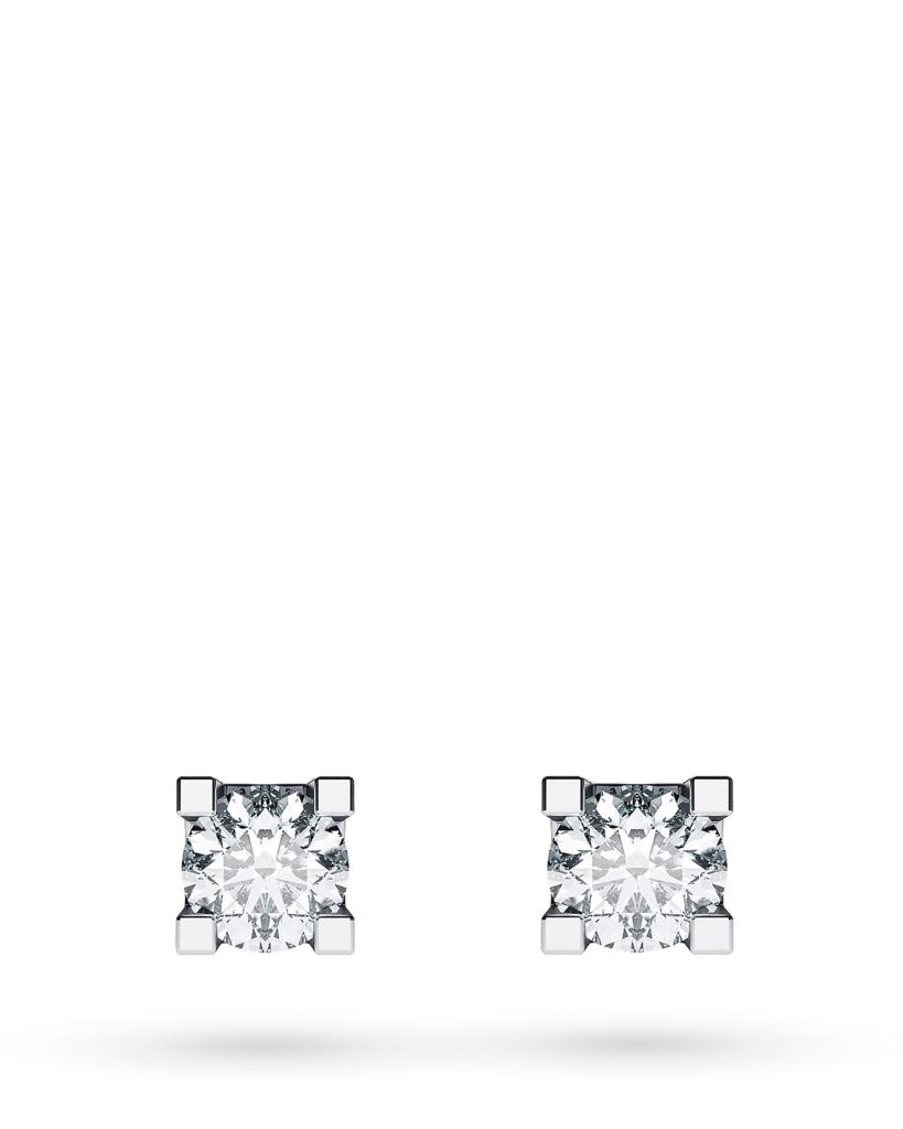 Orecchini a lobo 4 griff in oro bianco con diamanti ct 0,14 G VS - CICALA