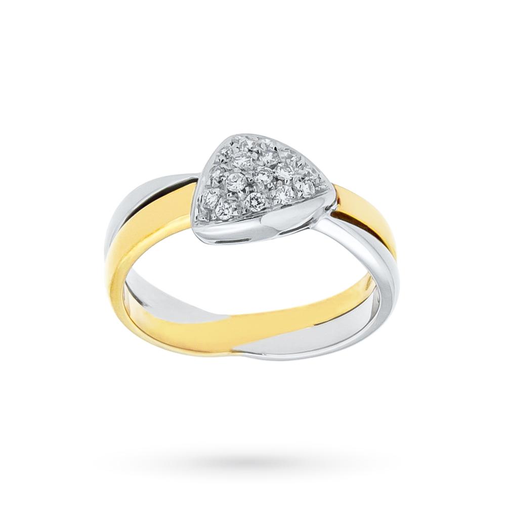 18kt white and yellow gold ring with 0,16ct diamonds triangle - SALVINI