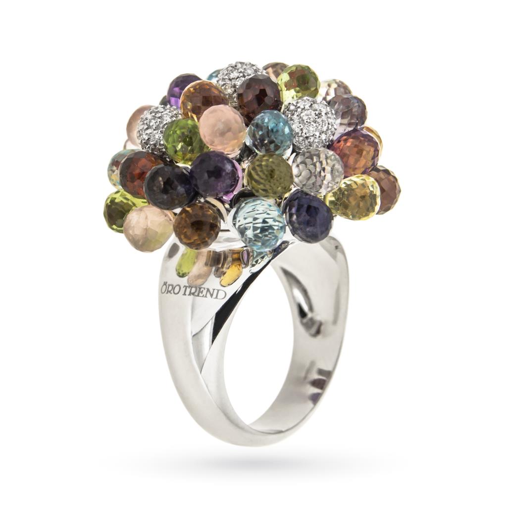 18kt white gold flower ring with topazes and diamonds - ORO TREND